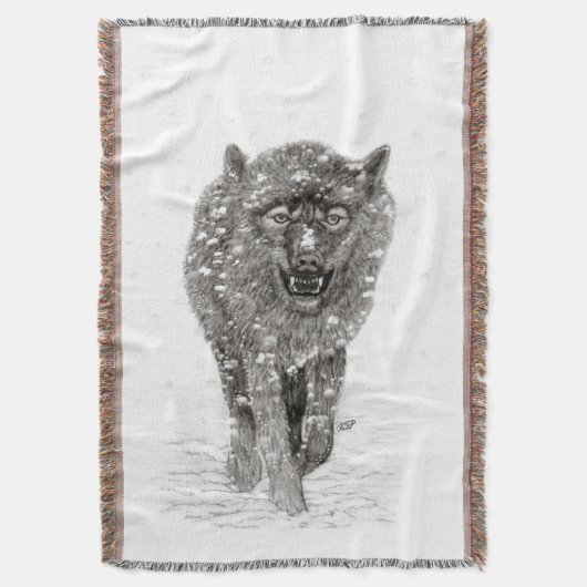 Angry Black Wolf in sneeuw, wilde winter Deken (Voorkant Verticaal)