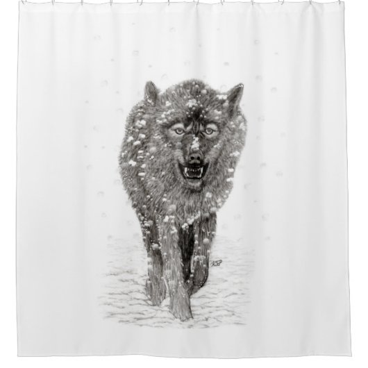 Angry Black Wolf in sneeuw, wilde winter Douchegordijn (Voorkant)