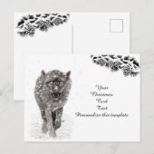 Angry Black Wolf in sneeuw, wilde winter Feestdagenkaart (Voorkant / Achterkant)