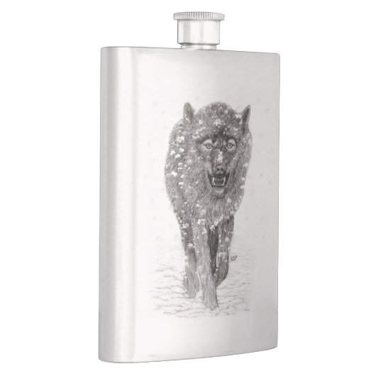 Angry Black Wolf in sneeuw, wilde winter Flacon (Rechts)