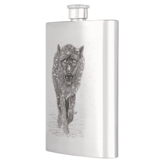 Angry Black Wolf in sneeuw, wilde winter Flacon (Links)