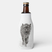 Angry Black Wolf in sneeuw, wilde winter Flesjeskoeler (Fles Voorkant)