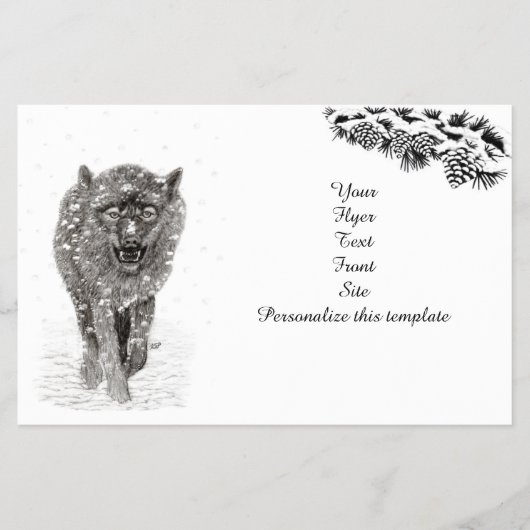 Angry Black Wolf in sneeuw, wilde winter Flyer (Voorkant)