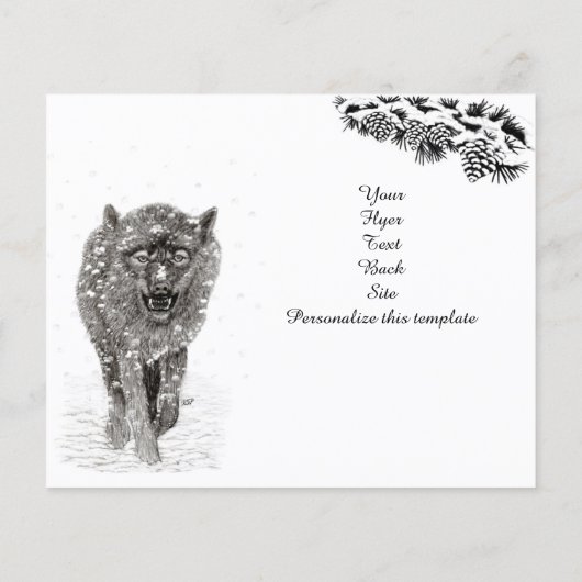Angry Black Wolf in sneeuw, wilde winter Flyer (Achterkant)