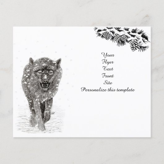 Angry Black Wolf in sneeuw, wilde winter Flyer (Voorkant)