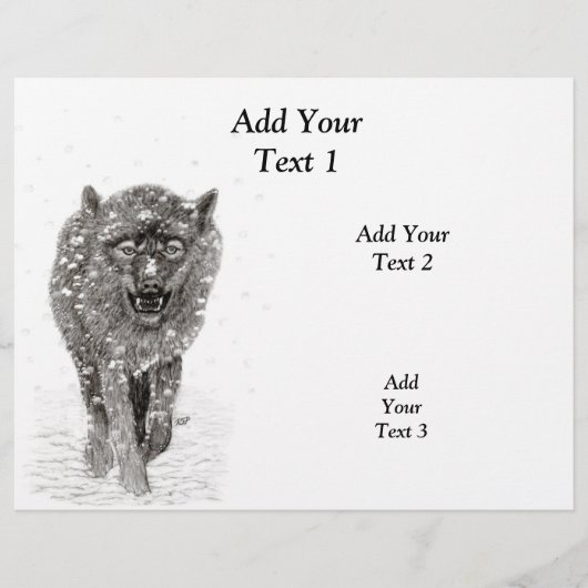 Angry Black Wolf in sneeuw, wilde winter Flyer (Voorkant)