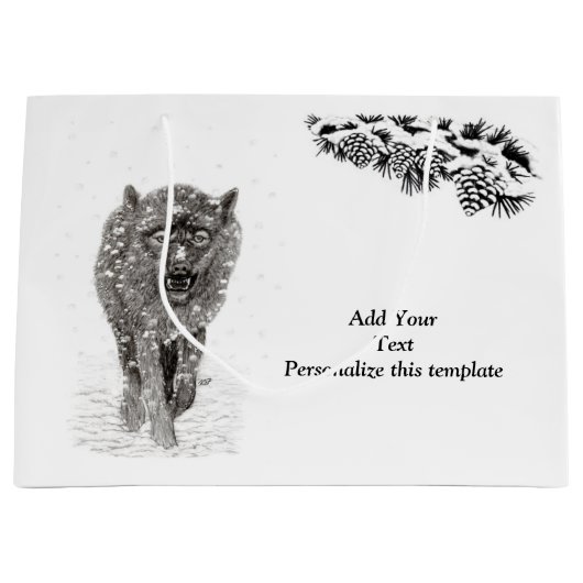 Angry Black Wolf in sneeuw, wilde winter Groot Cadeauzakje (Voorkant)