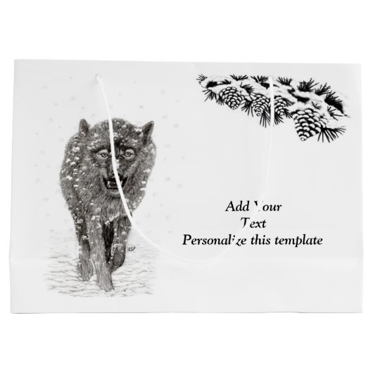 Angry Black Wolf in sneeuw, wilde winter Groot Cadeauzakje (Achterkant)
