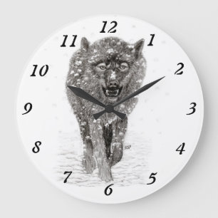 Angry Black Wolf in sneeuw, wilde winter Grote Klok