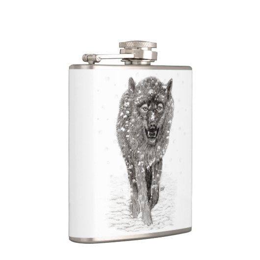 Angry Black Wolf in sneeuw, wilde winter Heupfles (Rechts)