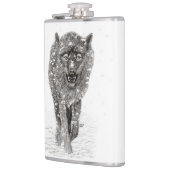 Angry Black Wolf in sneeuw, wilde winter Heupfles (Links)