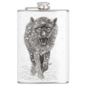 Angry Black Wolf in sneeuw, wilde winter Heupfles (Voorkant)