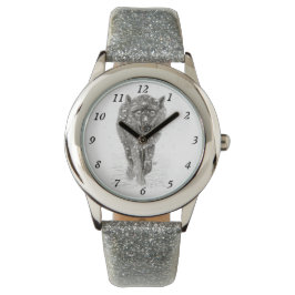 Angry Black Wolf in sneeuw, wilde winter Horloge