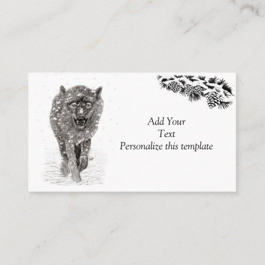 Angry Black Wolf in sneeuw, wilde winter Informatiekaartje (Achterkant)