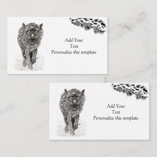 Angry Black Wolf in sneeuw, wilde winter Informatiekaartje (Voorkant / Achterkant)