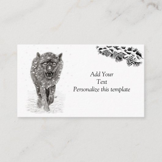 Angry Black Wolf in sneeuw, wilde winter Informatiekaartje (Voorkant)