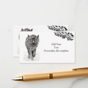 Angry Black Wolf in sneeuw, wilde winter Informatiekaartje