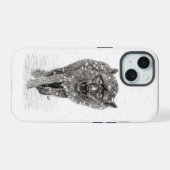 Angry Black Wolf in sneeuw, wilde winter iPhone 15 Case (Achterkant horizontaal)