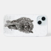Angry Black Wolf in sneeuw, wilde winter iPhone 15 Case (Achterkant horizontaal)