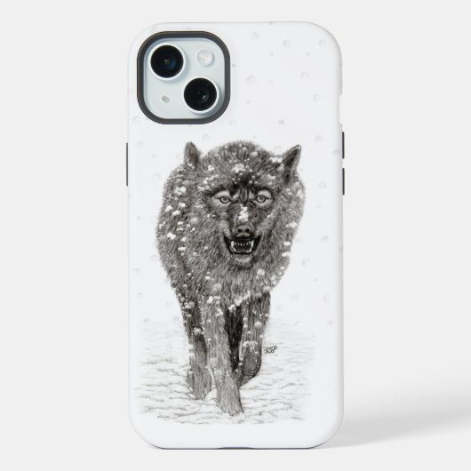 Angry Black Wolf in sneeuw, wilde winter iPhone Hoesje (Achterkant)