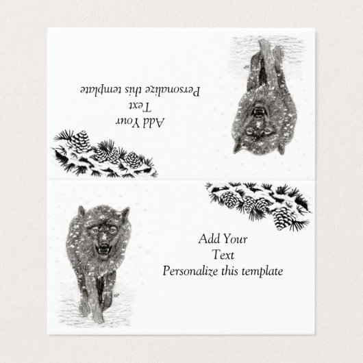 Angry Black Wolf in sneeuw, wilde winter Kaart (Buitenkant ongevouwen)