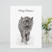 Angry Black Wolf in sneeuw, wilde winter Kaart (Staand voorkant)