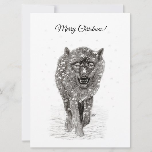 Angry Black Wolf in sneeuw, wilde winter Kaart (Voorkant)