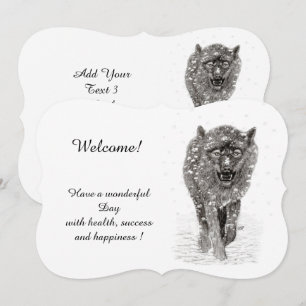 Angry Black Wolf in sneeuw, wilde winter Kaart