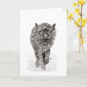 Angry Black Wolf in sneeuw, wilde winter Kaart (Gele Bloem)