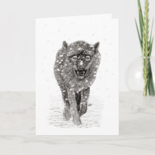 Angry Black Wolf in sneeuw, wilde winter Kaart