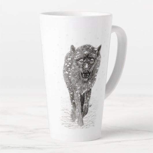 Angry Black Wolf in sneeuw, wilde winter Latte Mok (Rechterhoek)