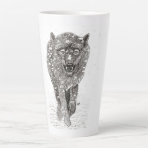 Angry Black Wolf in sneeuw, wilde winter Latte Mok