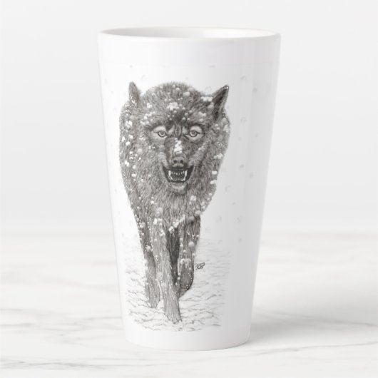 Angry Black Wolf in sneeuw, wilde winter Latte Mok (Voorkant)