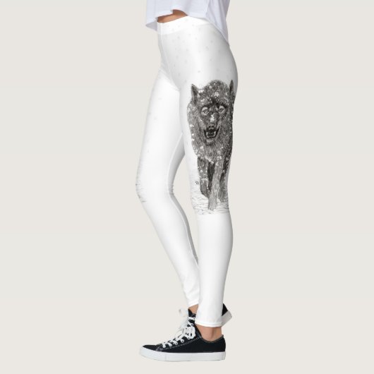 Angry Black Wolf in sneeuw, wilde winter Leggings (Links)
