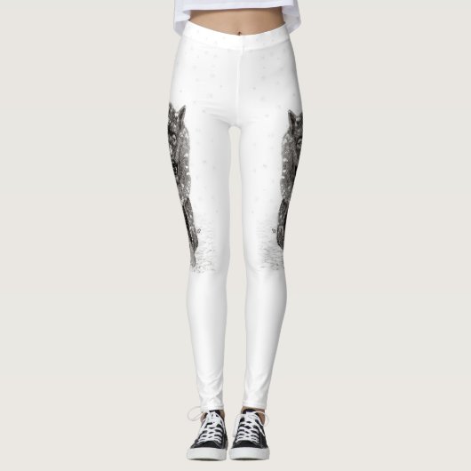 Angry Black Wolf in sneeuw, wilde winter Leggings (Voorkant)