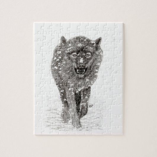 Angry Black Wolf in sneeuw, wilde winter Legpuzzel (Verticaal)
