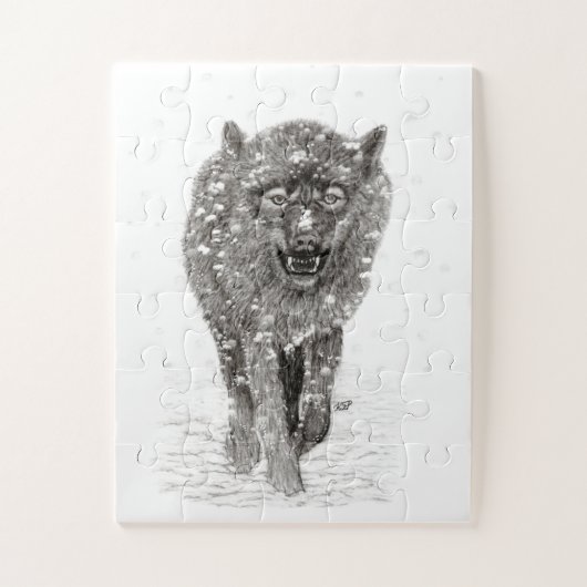 Angry Black Wolf in sneeuw, wilde winter Legpuzzel (Verticaal)