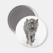 Angry Black Wolf in sneeuw, wilde winter Magneet (Voorkant / Achterkant)