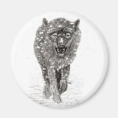 Angry Black Wolf in sneeuw, wilde winter Magneet (Voorkant)