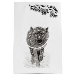 Angry Black Wolf in sneeuw, wilde winter Medium Cadeauzakje