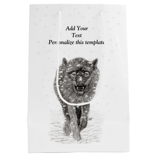 Angry Black Wolf in sneeuw, wilde winter Medium Cadeauzakje (Achterkant)