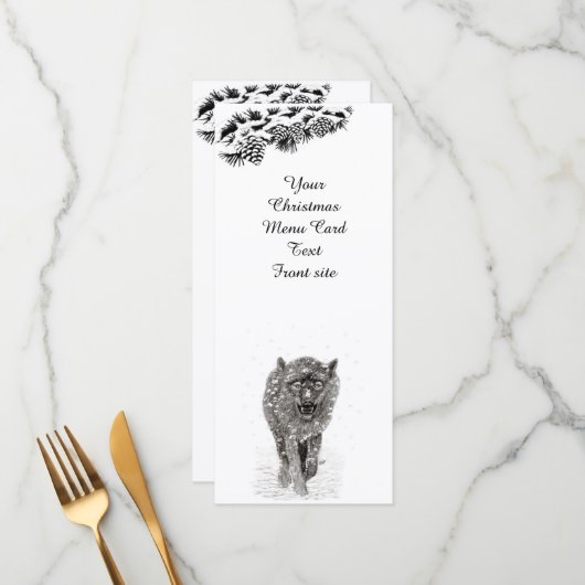 Angry Black Wolf in sneeuw, wilde winter Menu (Voorkant / Achterkant in situ)
