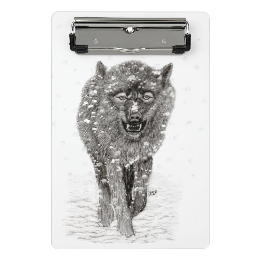 Angry Black Wolf in sneeuw, wilde winter Mini Klembord (Voorkant)