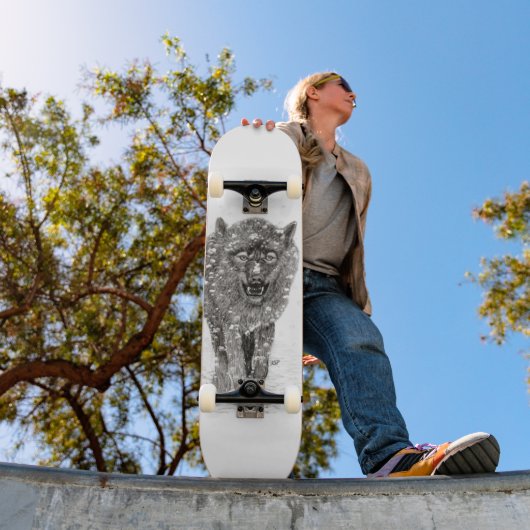 Angry Black Wolf in sneeuw, wilde winter Persoonlijk Skateboard (Buiten 1)