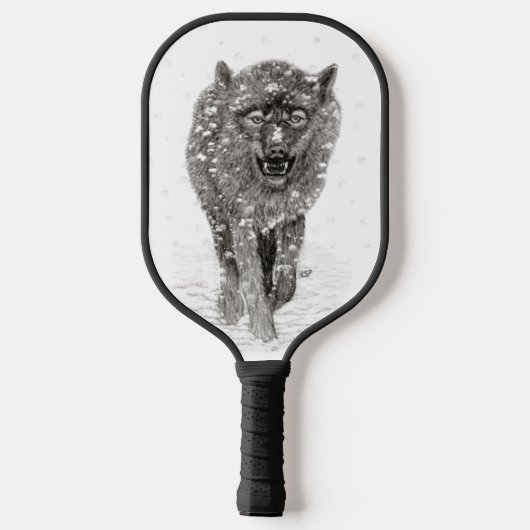 Angry Black Wolf in sneeuw, wilde winter Pickleball Paddle (Achterkant)