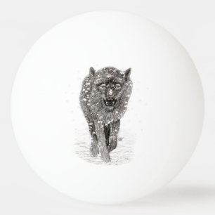 Angry Black Wolf in sneeuw, wilde winter Pingpongbal