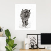 Angry Black Wolf in sneeuw, wilde winter Poster (Thuiskantoor)