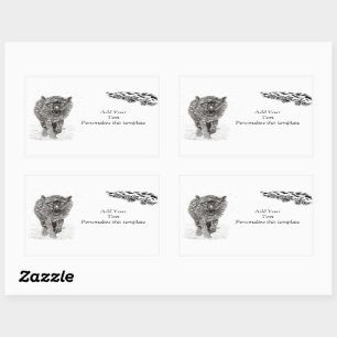 Angry Black Wolf in sneeuw, wilde winter Rechthoekige Sticker