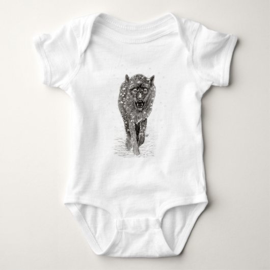 Angry Black Wolf in sneeuw, wilde winter Romper (Voorkant)