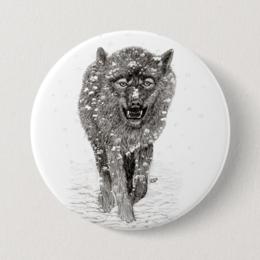 Angry Black Wolf in sneeuw, wilde winter Ronde Button 7,6 Cm (Voorkant)